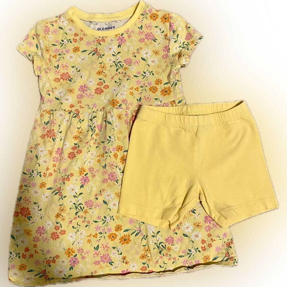 Old Navy Girls 3T Cotton Yellow Floral Dress with Matching Yellow Shorts